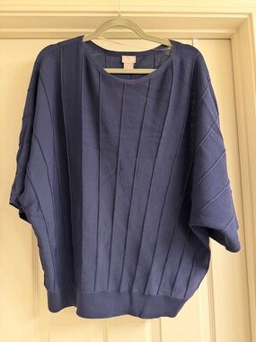 Chico’s Navy Vertical-Rib Short Sleeve Sweater